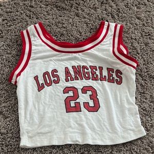 White and Red LA 23 crop top